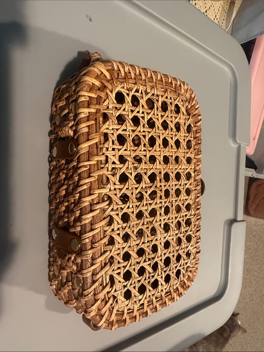 Woven Rattan Crossbody Bag - Natural Brown